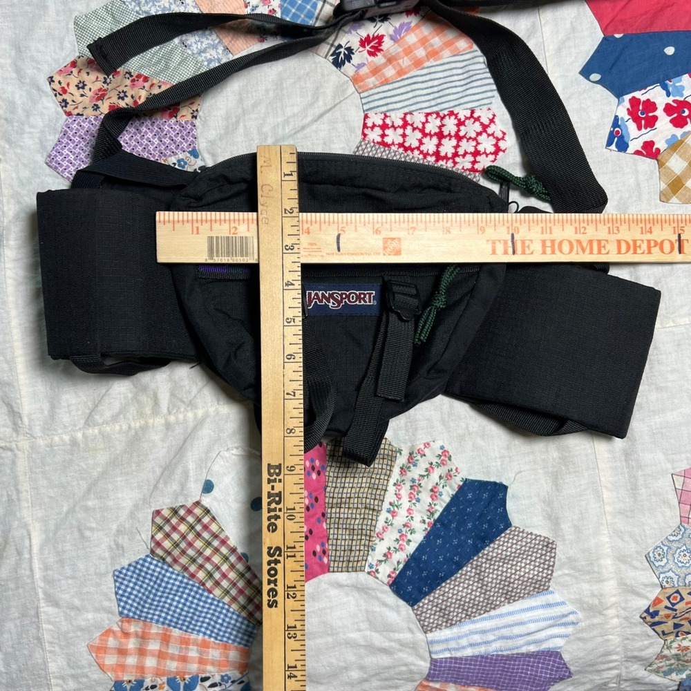 Vintage JanSport Fanny Pack Black Waist Bag Dual Bottle Holder Gorpcore 90s - Picture 2 of 3